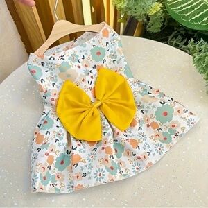 Dog Floral Dress with Yellow Bow Sz M